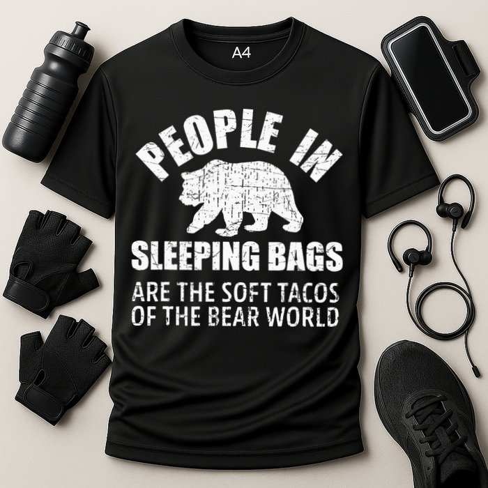 Bear Attack Funny Camping Hiking Tacos Cooling Performance Crew T-Shirt