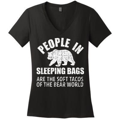 Bear Attack Funny Camping Hiking Tacos Women's V-Neck T-Shirt
