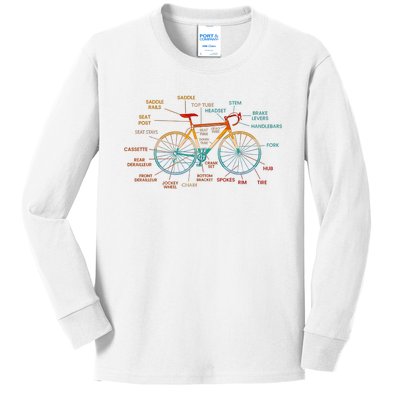 Bicycle Anatomy Funny Cycling Cute Biking Biker Kids Long Sleeve Shirt