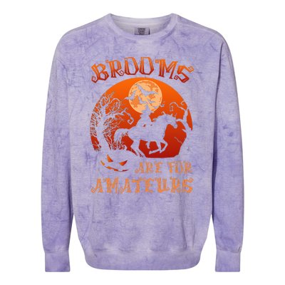 Brooms Are For Amateurs Witch Riding Horse Halloween Colorblast Crewneck Sweatshirt