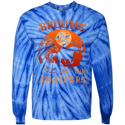 Brooms Are For Amateurs Witch Riding Horse Halloween Tie-Dye Long Sleeve Shirt