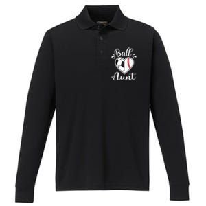 Ball Aunt Funny Baseball Softball Heart Aunt Life Funny Gift Performance Long Sleeve Polo