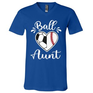 Ball Aunt Funny Baseball Softball Heart Aunt Life Funny Gift V-Neck T-Shirt