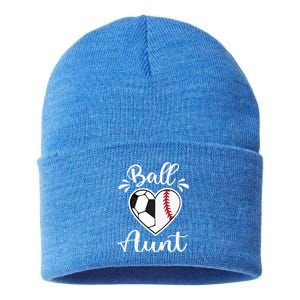 Ball Aunt Funny Baseball Softball Heart Aunt Life Funny Gift Sustainable Knit Beanie