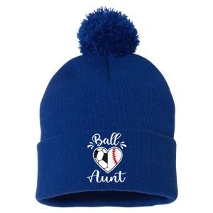 Ball Aunt Funny Baseball Softball Heart Aunt Life Funny Gift Pom Pom 12in Knit Beanie