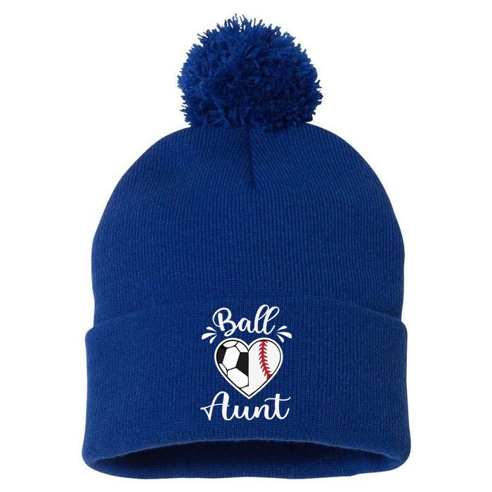 Ball Aunt Funny Baseball Softball Heart Aunt Life Funny Gift Pom Pom 12in Knit Beanie