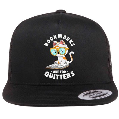 Bookmarks Are For Quitters Cute Nerdy Kitty Bookworm Flat Bill Trucker Hat