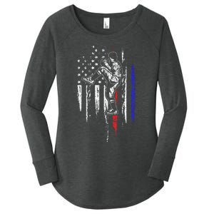 Baseball American Flag Pitcher USA Pitching 4th Of July Gift Women's Perfect Tri Tunic Long Sleeve Shirt