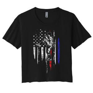 Baseball American Flag Pitcher USA Pitching 4th Of July Gift Women's Crop Top Tee