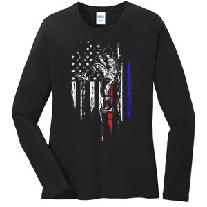 Baseball American Flag Pitcher USA Pitching 4th Of July Gift Ladies Long Sleeve Shirt