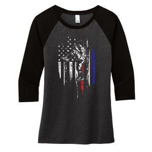 Baseball American Flag Pitcher USA Pitching 4th Of July Gift Women's Tri-Blend 3/4-Sleeve Raglan Shirt