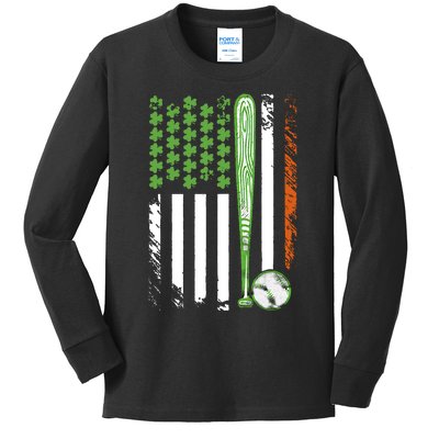 Baseball America Flag Patrick Day Kids Long Sleeve Shirt