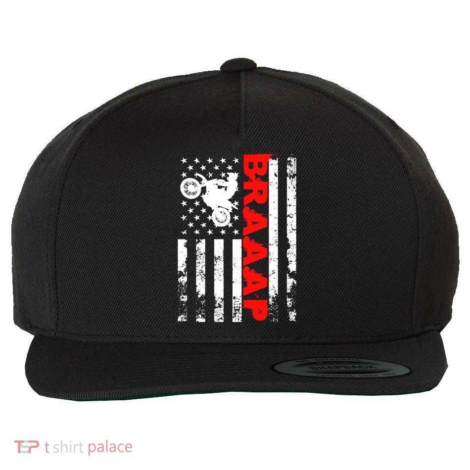 Braaap American Flag Vintage Dirt Bike Wool Snapback Cap