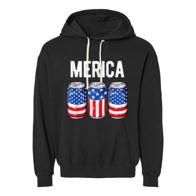 beer american flag 4th of july  merica usa drinking Garment-Dyed Fleece Hoodie