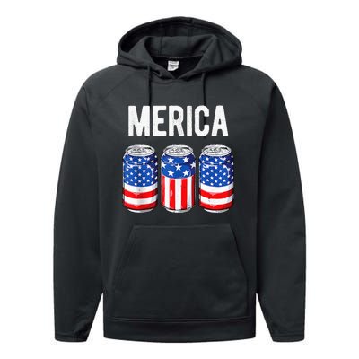 beer american flag 4th of july  merica usa drinking Performance Fleece Hoodie