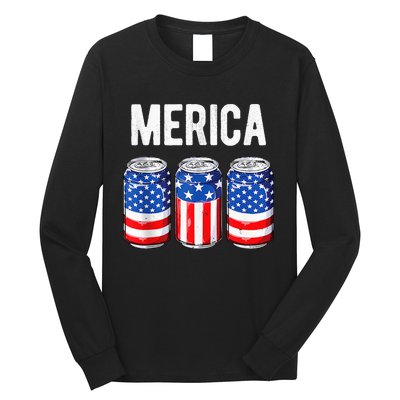 beer american flag 4th of july  merica usa drinking Long Sleeve Shirt