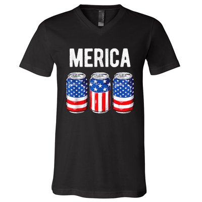 beer american flag 4th of july  merica usa drinking V-Neck T-Shirt