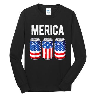 beer american flag 4th of july  merica usa drinking Tall Long Sleeve T-Shirt