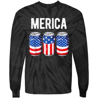 beer american flag 4th of july  merica usa drinking Tie-Dye Long Sleeve Shirt