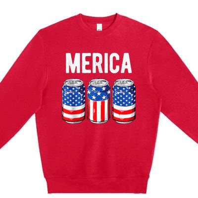 beer american flag 4th of july  merica usa drinking Premium Crewneck Sweatshirt