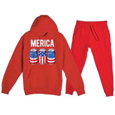 beer american flag 4th of july  merica usa drinking Premium Hooded Sweatsuit Set