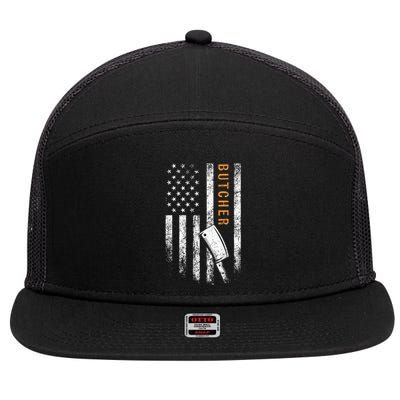 Butcher American Flag Design 7 Panel Mesh Trucker Snapback Hat