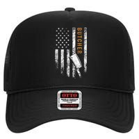 Butcher American Flag Design High Crown Mesh Back Trucker Hat