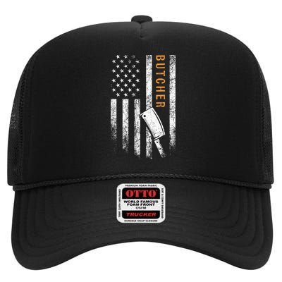 Butcher American Flag Design High Crown Mesh Back Trucker Hat