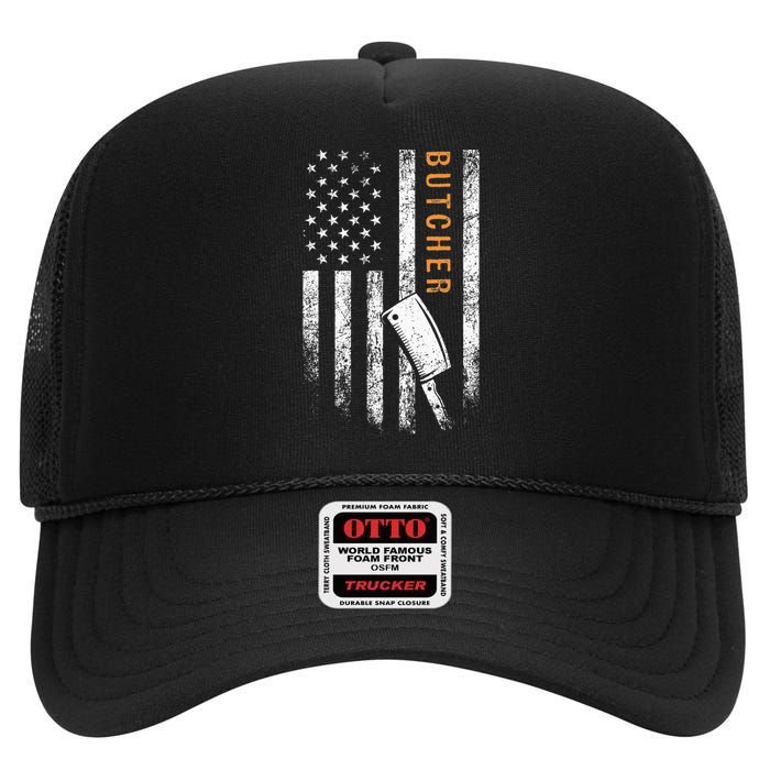 Butcher American Flag Design High Crown Mesh Back Trucker Hat