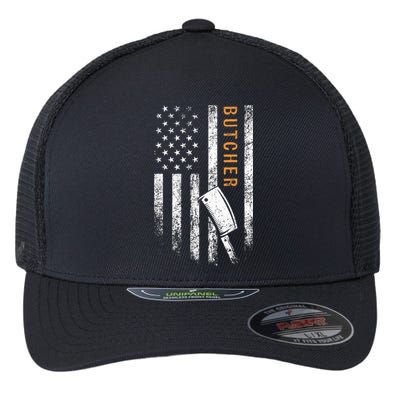 Butcher American Flag Design Flexfit Unipanel Trucker Cap