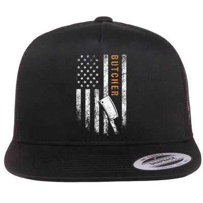 Butcher American Flag Design Flat Bill Trucker Hat