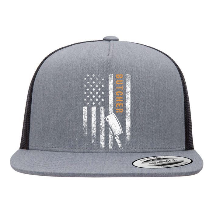 Butcher American Flag Design Flat Bill Trucker Hat