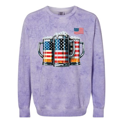 Beer American Flag Colorblast Crewneck Sweatshirt