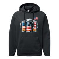 Beer American Flag Performance Fleece Hoodie