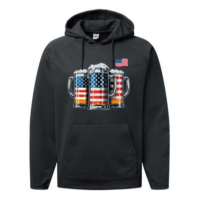 Beer American Flag Performance Fleece Hoodie