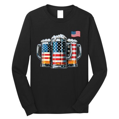 Beer American Flag Long Sleeve Shirt