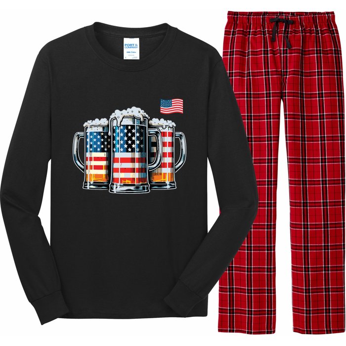 Beer American Flag Long Sleeve Pajama Set