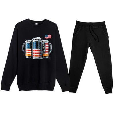 Beer American Flag Premium Crewneck Sweatsuit Set