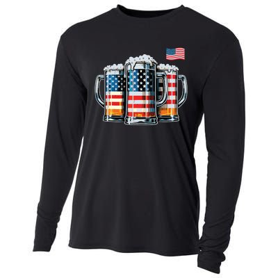 Beer American Flag Cooling Performance Long Sleeve Crew