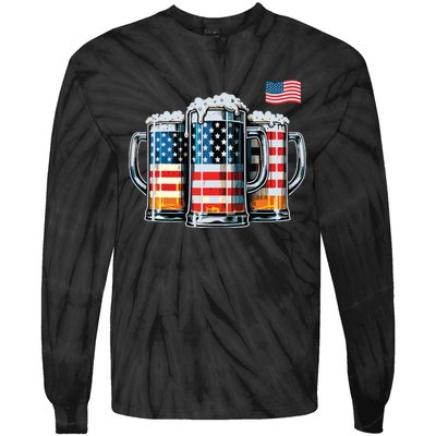 Beer American Flag Tie-Dye Long Sleeve Shirt