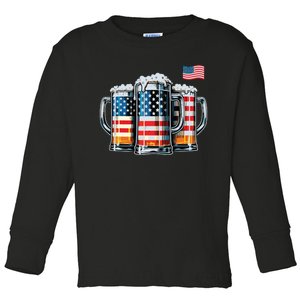 Beer American Flag Toddler Long Sleeve Shirt