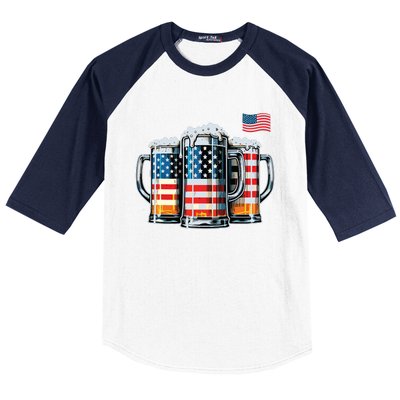 Beer American Flag Baseball Sleeve Shirt