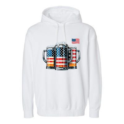 Beer American Flag Garment-Dyed Fleece Hoodie