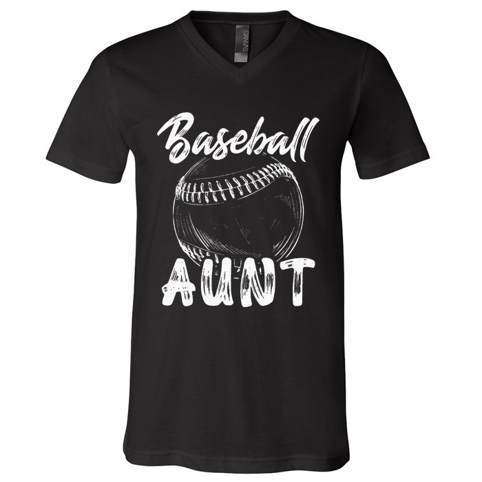 Baseball Aunt For Women Family Matching Players Team Auntie V-Neck T-Shirt