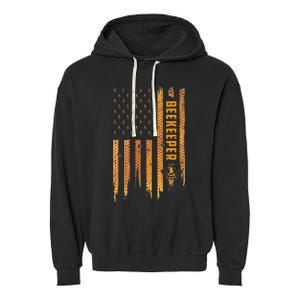 Beekeeping American Flag Honeycomb Honey Bees Beekeeper Garment-Dyed Fleece Hoodie