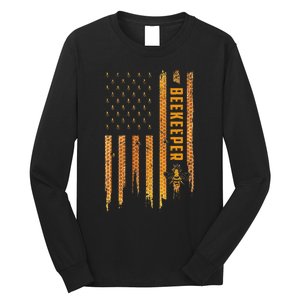 Beekeeping American Flag Honeycomb Honey Bees Beekeeper Long Sleeve Shirt