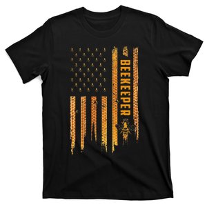 Beekeeping American Flag Honeycomb Honey Bees Beekeeper T-Shirt