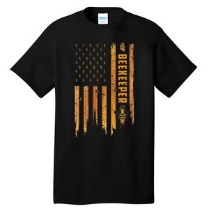 Beekeeping American Flag Honeycomb Honey Bees Beekeeper Tall T-Shirt