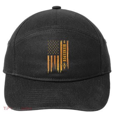 Beekeeping American Flag Honeycomb Honey Bees Beekeeper 7-Panel Snapback Hat