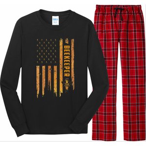 Beekeeping American Flag Honeycomb Honey Bees Beekeeper Long Sleeve Pajama Set